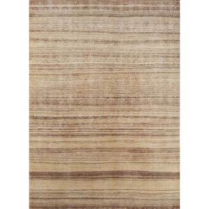 พรมวิสกายาสีเบจและสีน้ำตาล ทอมือจากขนสัตว์และไหม ขนาด 9x12 ฟุต รูปทรงสี่เหลี่ยมผืนผ้า ลายทาง สำหรับห้องนั่งเล่นหรือทางเดินในบ้าน-NRA-861(BL) - Product Image 1