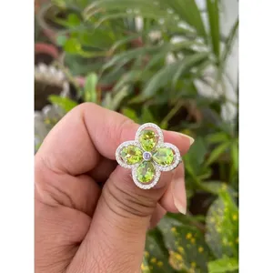 Natural Peridot Flower Ring 925 Sterling Silver Handmade Floral Gemstone Ring Wholesale Jewelry Supplier - Product Image 2