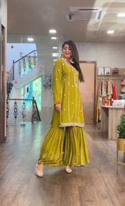 Presentando el nuevo conjunto de Kurti-plazzo Top Georgette pesado de buena calidad con hermoso bordado y pesado Georgette Plazzo y Dupatta - Product Image 4