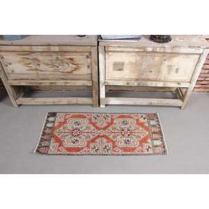 0.1x3.2 ft Rug, <b>Runner</b> Turkish Rug, <b>Red</b> Floral Rug - Product Image 3