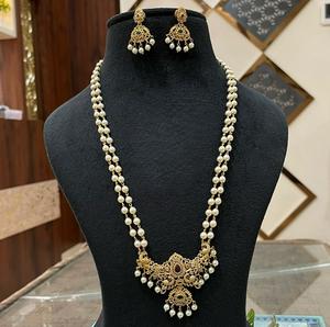 Best Quality Designer Gold Plated Polki Double Layer Necklace <b>Set</b> With Earrings for Wedding Wear Collection For <b>Women</b> - Product Image 1