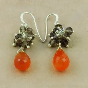 Boucles d'oreilles pendantes papillon pour femme en argent 925 avec cornaline et quartz fumé - Product Image 2