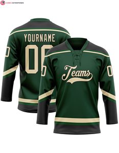Maillot de hockey 3D personnalisé en polyester 100 %, motif Père Noël, noir, vert et blanc, couleurs de Noël, col en dentelle, logo frontal, sublimation OEM - Product Image 6