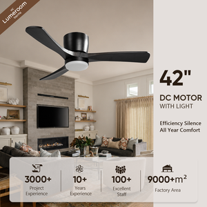 42 Inch Solid Wood Ceiling <b>Fan</b> <b>with</b> Light and <b>Remote</b>, Flush Mount Low Profile Quiet DC Motor Ceiling <b>Fan</b> - Product Image 2