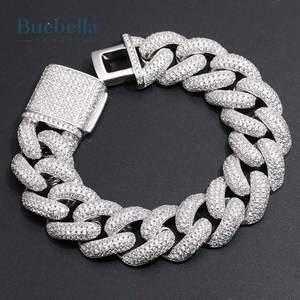 Hip Hop 14mm Iced Cuban Link <b>Bracelet</b> For <b>Men</b> <b>925</b> <b>Silver</b> Paved Cuban <b>Bracelet</b> For <b>Men</b> - Product Image 2