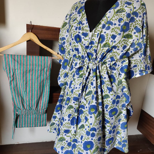 Kaftan en Coton Imprimé à la Main, Kaftan Indien Fait Main, Abaya, Caftan Arabe, Jalabiya, Mode de Dubaï - Product Image 2