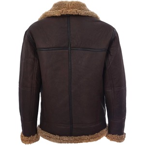 Chaqueta de Cuero de Oveja Personalizada al por Mayor para Hombre, Chaqueta Bomber de Aviador con Forro de Piel Sintética de Shearling Suministrada por ODM - Product Image 5