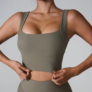 Top personalizado de moda para mujer, Top de Yoga sin espalda sin costuras, chaleco de Fitness de secado rápido con copa fija, ropa deportiva de soporte medio - Product Image 4