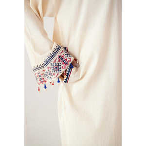 Ensemble coordonné bohème en crêpe froissé à imprimé vague crème pour femme, idéal printemps/été - Product Image 2