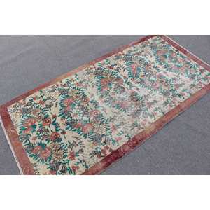 Turkish Rug 3.37x6.7 ft, <b>Red</b> Blue Ombr <b>Wool</b> Vintage Rug - Product Image 1