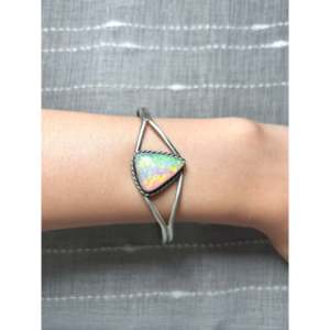 Navajo Handcrafted <b>Opal</b> & Sterling Silver Cuff <b>Bracelet</b> Fashionable Man-Made Accessory - Product Image 5