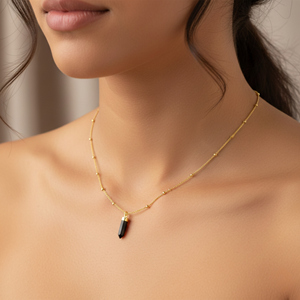 Collier pendentif en argent sterling plaqué or en forme de balle d'onyx noir - Bijoux tendance pour mariage, fiançailles, fête - Product Image 4