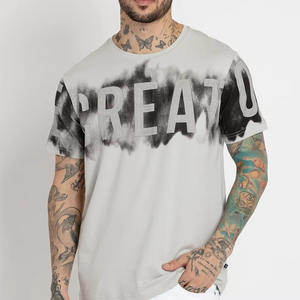 2025 tendencia 100% algodón camiseta de hombre de alta calidad 300GSM estilo Hip Hop Ajuste de gran tamaño diseño en blanco con camiseta impresa DTF - Product Image 1