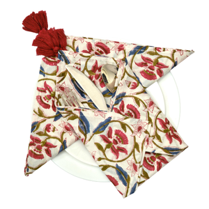 ขายดีผ้าเช็ดปากผ้าฝ้ายทรงสี่เหลี่ยมทันสมัย100% งานทำด้วยมือบริสุทธิ์สีแดงกองทัพสีเขียวโก้เก๋สีฟ้าบล็อกดอกไม้อินเดียพิมพ์ลาย - Product Image 1