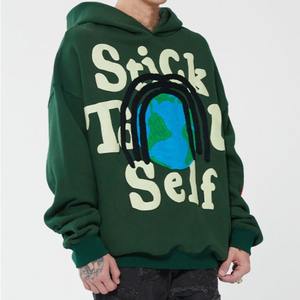 Sudadera con capucha de alta calidad Unisex personalizada de fabricante con espuma 3D para estampado de hojaldre sudadera con hombros caídos de patrón sólido - Product Image 1