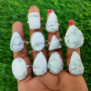 Bagues fines en argent sterling 925 les plus tendances Pierre précieuse Howlite originale 14k avec diamant perle Vente en gros à la mode pour femmes - Product Image 2