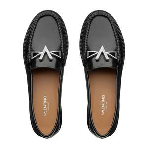 Women's Dress Loafers V Pelle Black Oxford Strap Closure Office Cowhide Leather Insole Metallic Accents Gum <b>Rubber</b> <b>Sole</b> Made - Product Image 5