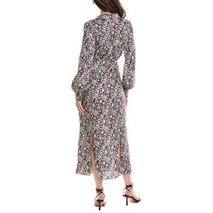 Abito a maniche lunghe con stampa floreale Cinq Sept Quin, blu polvere, taglie multiple 2, silhouette ampia, vita naturale, tessuto chiffon - Product Image 2