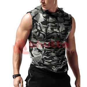 Sudaderas con capucha de gimnasio sin mangas para hombre, cómodas sudaderas con capucha de algodón con estampado de color sólido, estilo de culturismo de trabajo de verano, sudaderas con capucha de gimnasio sin mangas - Product Image 1