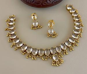 Best Quality Designer Gold Plated Stones Look Classic Necklace <b>Set</b> With Earrings for <b>Women</b> Weddings Engagements Wear - Product Image 3