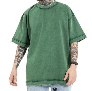 Camiseta de algodón grueso con estampado lavado al ácido, personalizada, barata, al por mayor, para hombre, de cuello redondo y manga corta, talla grande - Product Image 2