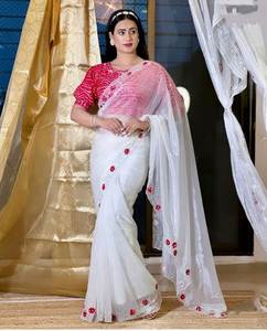 Nuevo Lanzamiento KUNJ CREATION, Sari Moderno de Diseño para Mujer, en Seda Organza Suave con Hilos Múltiples y Bordados, Ideal para Fiestas y Festivales - Product Image 4