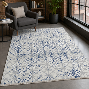 Tapis lavable géométrique bleu indigo Netline Home Moonlit Linework - Product Image 5