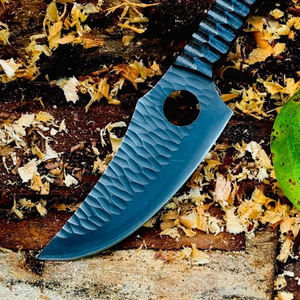 Couteau de chasse à lame fixe en acier Damas de haute qualité, vente en gros OEM, manches personnalisées, camping, dos droit, bord plat, 3 ans - Product Image 5