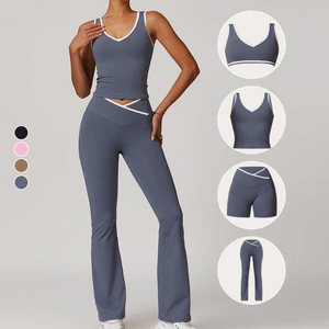 2 piezas gimnasio Activewear entrenamiento deportes Yoga conjunto Material transpirable cintura de moda cómodo Top Leggings reciclado - Product Image 3