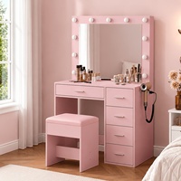 Ensemble de table de maquillage rose OEM avec miroir éclairé, chaise, 11 lumières LED avec 3 modes d'éclairage réglables, contrôle de la luminosité
