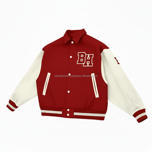 Chaqueta universitaria de mezcla de lana unisex 420 GSM parche de chenilla personalizado Logo verde con dobladillo y puños de cuello acanalado chaqueta universitaria para mujer - Product Image 4