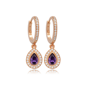 Amatista CZ piedras pera gota diseño pendientes colgantes venta al por mayor hecho a mano 925 joyería de plata esterlina - Product Image 5