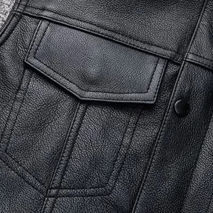 Haute qualité personnalisé hommes gilet en cuir véritable coupe-vent motards gilet à la mode élégant moto veste en gros - Product Image 3
