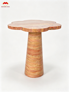 Banc et <span class=keywords><strong>tabouret</strong></span> modernes en travertin rouge de forme personnalisée, table d'appoint cannelée en travertin rouge, ensemble table basse pour hall d'entrée et salon - Product Image 4