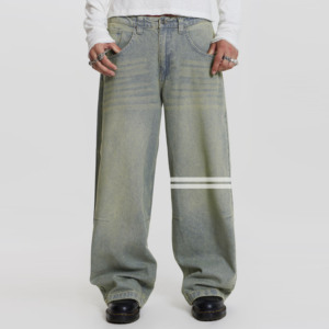 Streetwear pas cher Stack Denim Pantalon Coton Baggy Stacked Jeans Hommes Long Pantalon Droit Lavé Pantalon Large pour Homme - Product Image 6