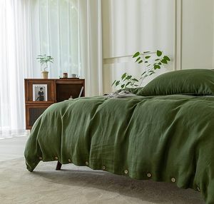 Reine taille 100% coton housse de couette ensemble vente chaude 3 pièces toutes saisons noix de coco bouton fermeture doux respirant solide mariage lavé - Product Image 3