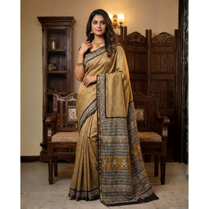 Chal étnico Chanderi con blusa y sari con estampado digital - Product Image 1