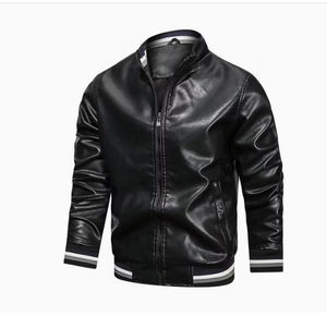 Chaquetas de cuero para hombre hechas a medida orden al por mayor grado superior textura suave manga larga diseño soporte cuello bordado frente - Product Image 4