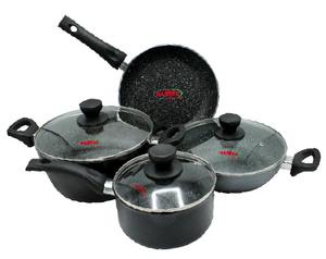 Juego de regalo de 7 piezas, juego de utensilios de cocina de aluminio de nuevo diseño con tapa de vidrio, juego de sartenes con revestimiento antiadherente Fordge para uso doméstico - Product Image 3