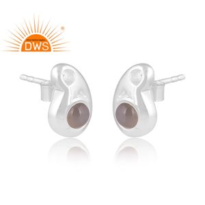 Último diseño de plata de ley fina, piedra de luna gris Natural, piedra preciosa, pendiente de tuerca, joyería personalizada para mujer, regalo para ella - Product Image 1