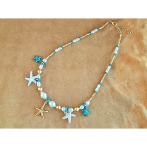Elegante Collar de Diseño Costero con Cuentas Chapadas en Oro y Dijes de Estrella de Mar para Reventa, Colgante de Moda - Product Image 1