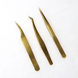 Strong Grip Gold Lash Tweezers Solid Japanese Stainless Steel Eyelash Extension Tweezers with <b>Mirror</b> <b>Set</b> - Product Image 3
