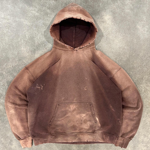 Sweat à capuche vintage déchiré pour homme, coupe classique, délavé à l'acide, style streetwear, 100% coton, brodé - Product Image 1