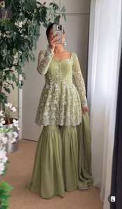 DESIGNER WEAR HEAVY CHINE TRABAJO TOP CON SHARARA Y DUPATTA - Product Image 2