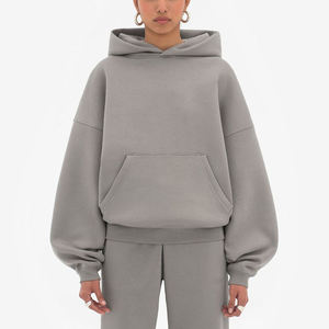 Vente en gros de sweats à capuche personnalisés pour femmes, en polaire, coupe oversize, couleur unie, coupe ample, épaules tombantes, style streetwear - Product Image 6