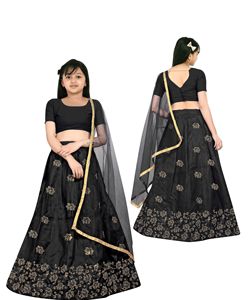 Shoryam Fashion, Lehenga Choli pour filles, noir, longueur au sol |   Broderie en filet, séchage rapide, tenue de fête de mariage indienne, traditionnelle - Product Image 4
