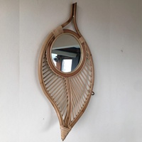 Miroir mural décoratif en rotin de style Art déco moderne en forme de feuille 36x10x71 cm, idéal pour mariage, maison de luxe, hôtel, salon
