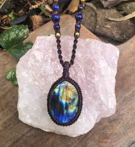 Boho Style Labradorite Collier Réglable Macramé À La Main Pierres Précieuses Bijoux Spirituel Guérison Cadeau - Product Image 3