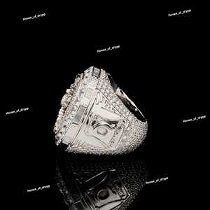 Bague ESTL Get Money Bee sertie de diamants, aspect moissanite, style hip-hop, bling, ton argent, bague statement pour homme et femme, à porter en soirée, cadeau - Product Image 2