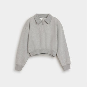 Sweat-shirt à col montant zippé gris clair pour femme, nouvelle mode, en molleton de coton, coupe décontractée, style sportif et décontracté - Product Image 1